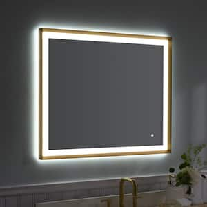 40 in. W x 32 in. H Rectangular Slope Framed Defog Backlit Front Light Wall LED Bathroom Vanity Mirror in Brushed Gold