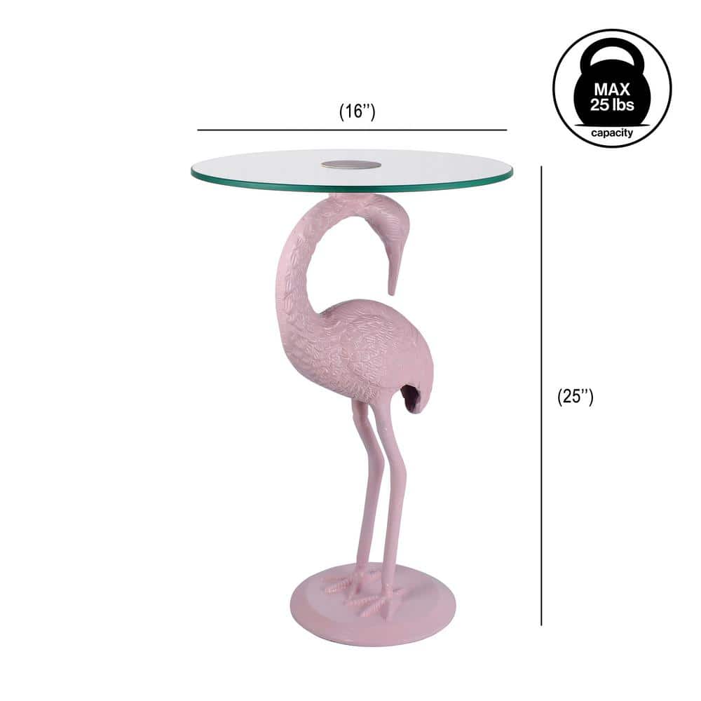 Blanche Pink Flamingo Round Glass Top Mid-Century End Table