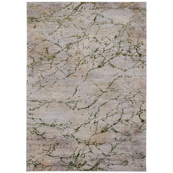 HomeRoots 5 X 8 Taupe, Green, Tan Abstract Area Rug