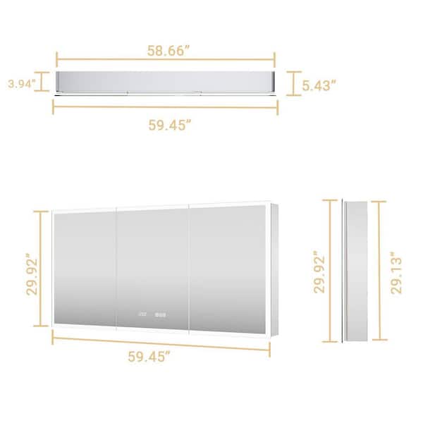 Terri 72 in. W x 30 in. H Rectangular Aluminum Recessed/Surface Wall Medicine Cabinet with Side Mirror and Backlight