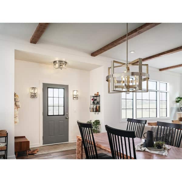 Peyton 26 in. 5-Light White Washed Wood and Nickel Farmhouse Candle Square Chandelier for Dining Room