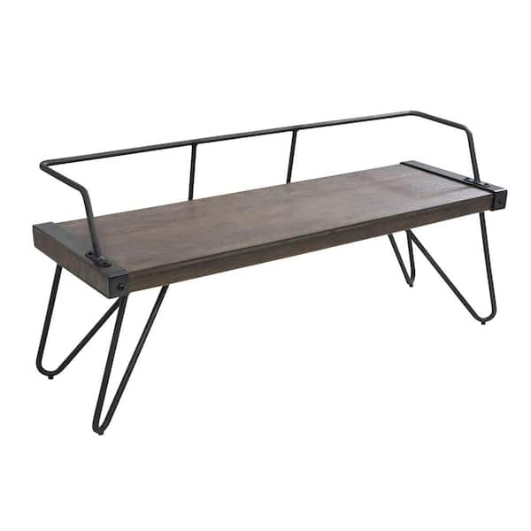 Lumisource Stefani Walnut and Antique Industrial Bench