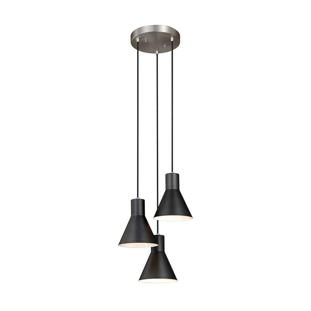 Towner 3-Light Black Shade with Brushed Nickel Accents Cluster Pendant with LED Bulbs -  Generation Lighting, 5141303EN3-962