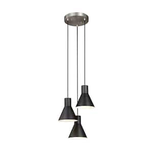 Towner 3-Light Black Shade with Brushed Nickel Accents Cluster Pendant with LED Bulbs