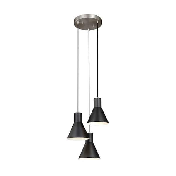Generation Lighting Towner 3-Light Black Shade with Brushed Nickel Accents Cluster Pendant with LED Bulbs