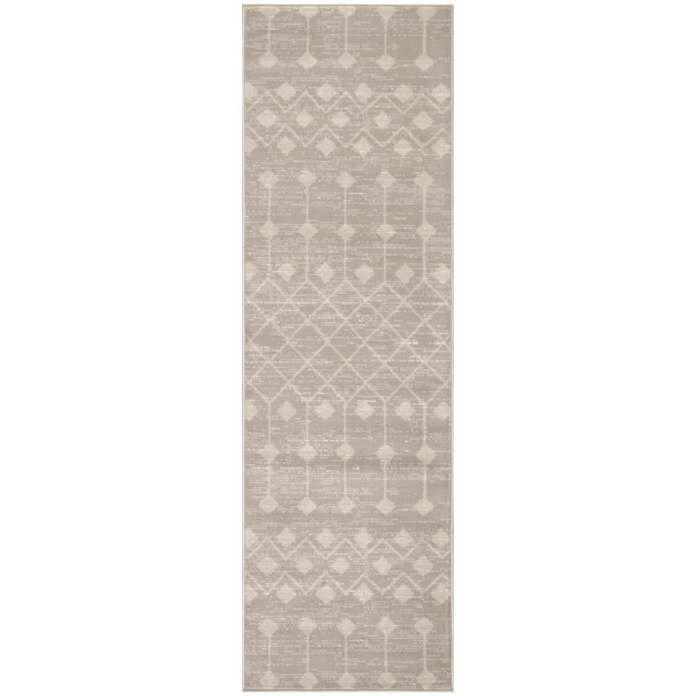 2 ft. x 12 ft. Beige Geometric Washable Area Rug