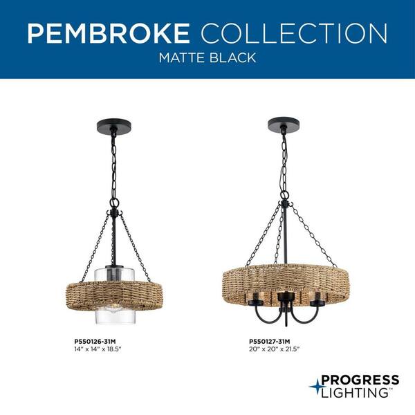 Progress Lighting Pembroke 3-Light Matte Black Coastal Indoor/Outdoor Chandelier