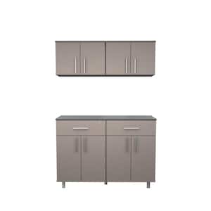 Maestrik 47.24 in. W x 70.8 in. H x 16.54 in. D 8-Shelves 2-Piece Wood Freestanding Cabinet in Taupe and Dark Gray