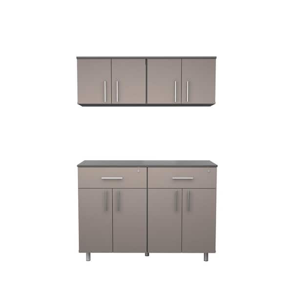 Inval Maestrik 47.24 in. W x 70.8 in. H x 16.54 in. D 8-Shelves 2-Piece Wood Freestanding Cabinet in Taupe and Dark Gray