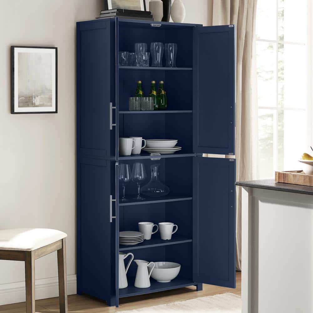 Navy Shaker-Style Tall Kitchen Storage Pantry with Adjustable Shelves