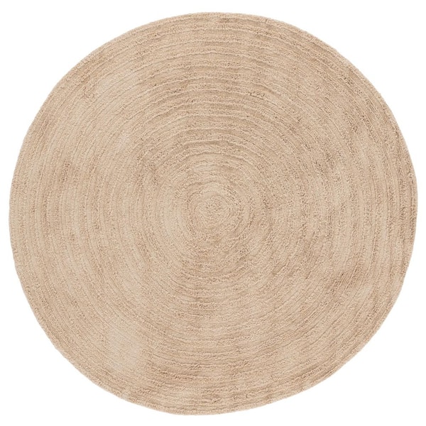 Easy Care 5 ft. x 5 ft. Beige Machine Washable High-Low Dendric Solid Round Area Rug