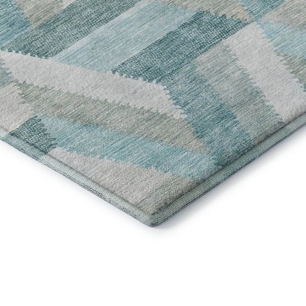 Mayfield Premium Machine Washable Abstract AMF1241 Teal 3 ft. x 4 ft. Area Rug