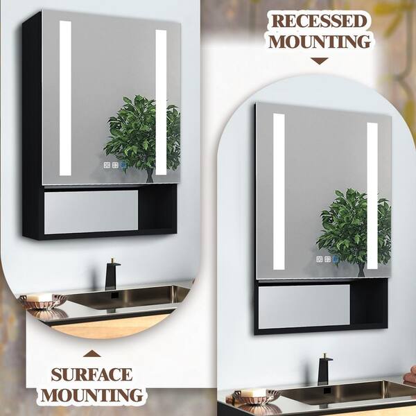 Forclover 20-in x 26-in Lighted LED Fog Free Surface/Recessed Mount Silver Mirrored Medicine Cabinet with Outlet