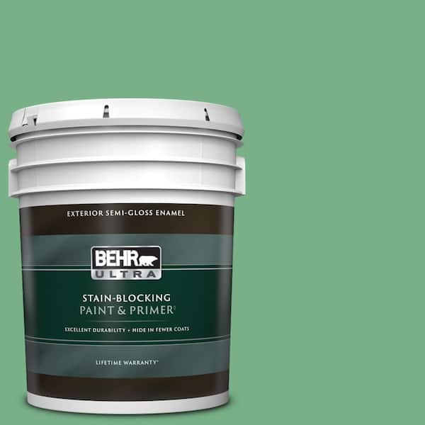 BEHR ULTRA 5 gal. #M410-5 Green Bank Semi-Gloss Enamel Exterior Paint & Primer
