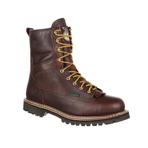 Men's Loggers Waterproof 8 inch Work Boots - Soft Toe - Chocolate 9.5 (M)