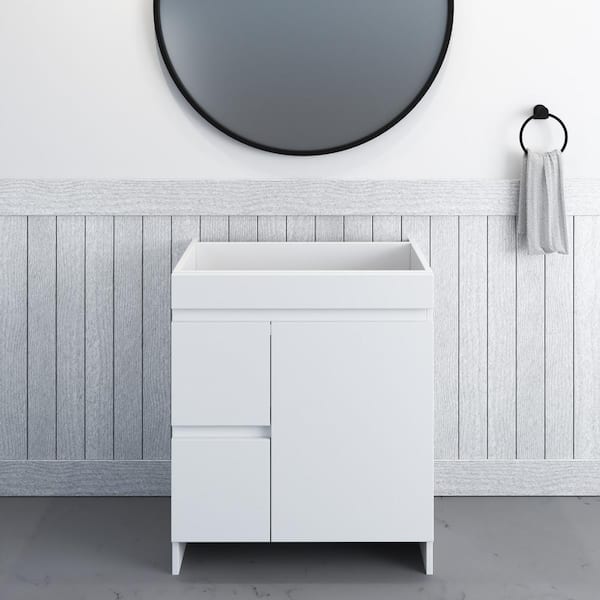 VOLPA USA AMERICAN CRAFTED VANITIES Mace 30 in. W x 18 in. D x 34 in. H Bath Vanity Cabinet without Top in White with Left-Side Drawers
