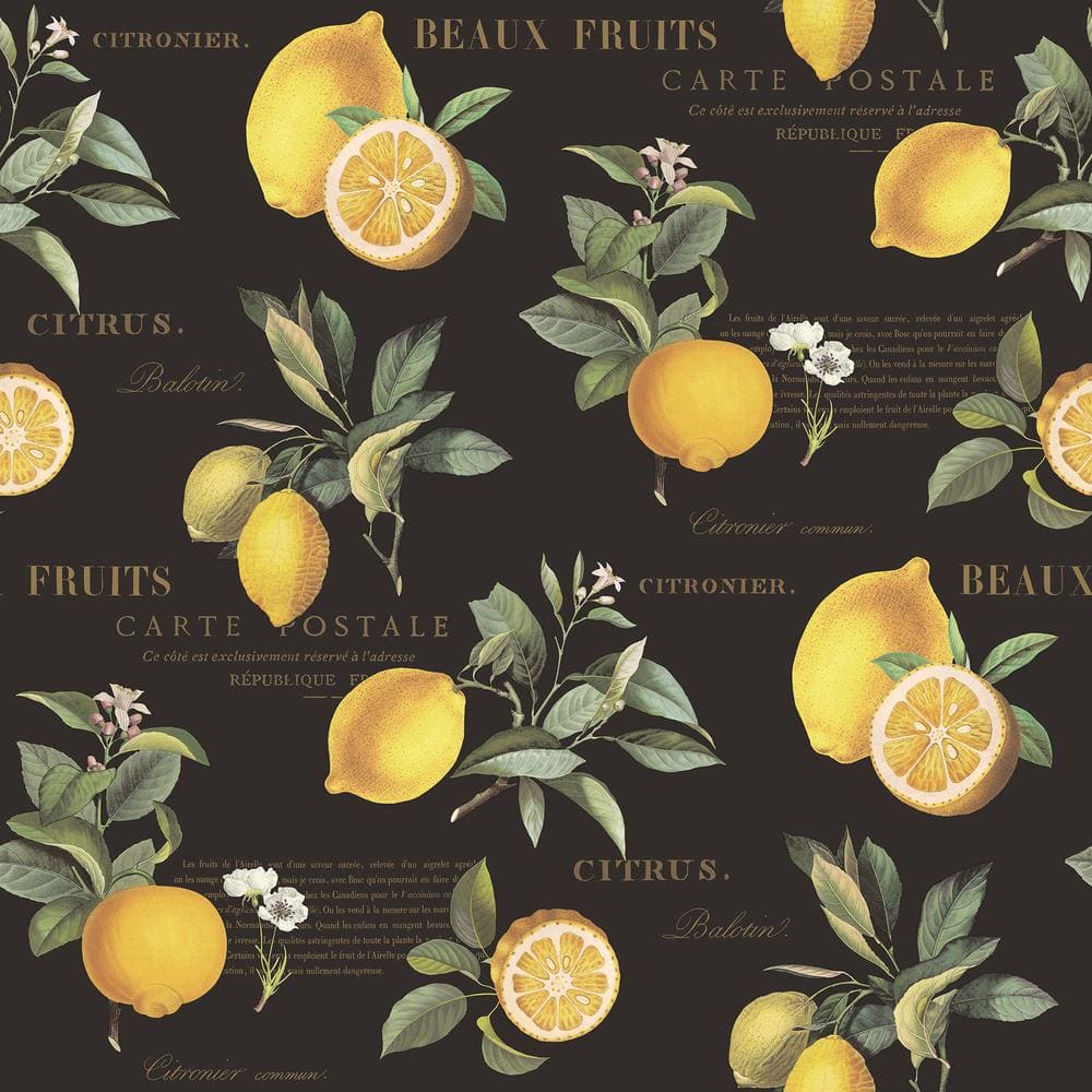Citron Botanical Yellow/Green/Black/Gold Matte Finish Vinyl on Non-Woven No