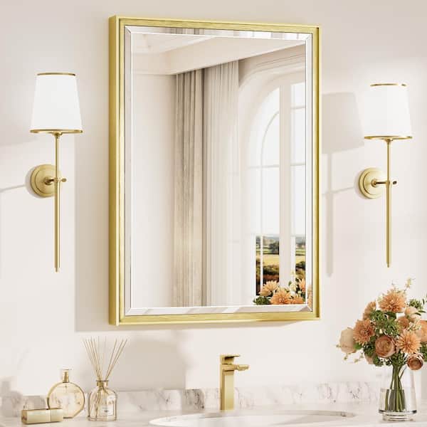 miroomページ KeonJinn 22 in. W x 30 in. H Framed Rectangular Brushed Gold