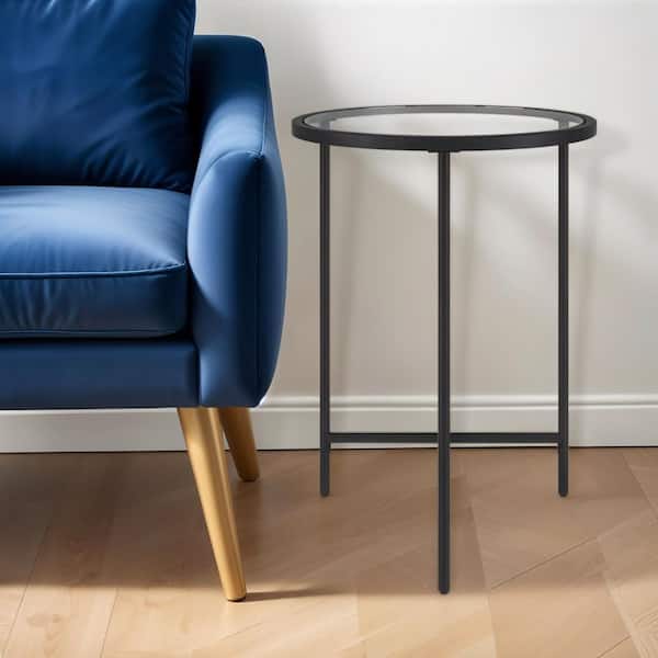 HomeRoots 18 in. Black Round Glass End Table