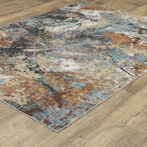 Summit Blue/Rust 2 ft. x 8 ft. Abstract Earth Polyester Machine Washable Indoor Runner Area Rug
