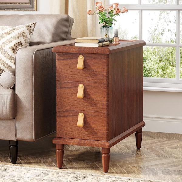 BYBLIGHT Fenley Brown 3-Drawer 20 in. Width Antique Nightstand, Vintage Bedside Table with Leatherette Handles