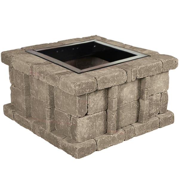 Pavestone RumbleStone 38.5 in. x 21 in. Square Concrete Fire Pit Kit No. 5 in Greystone