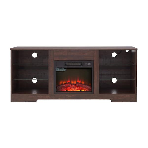 58 in. Electric Fireplace TV Stand with Shelves USB Charging Outlet Fits TVs up to 62 in. LED Entertainment Center