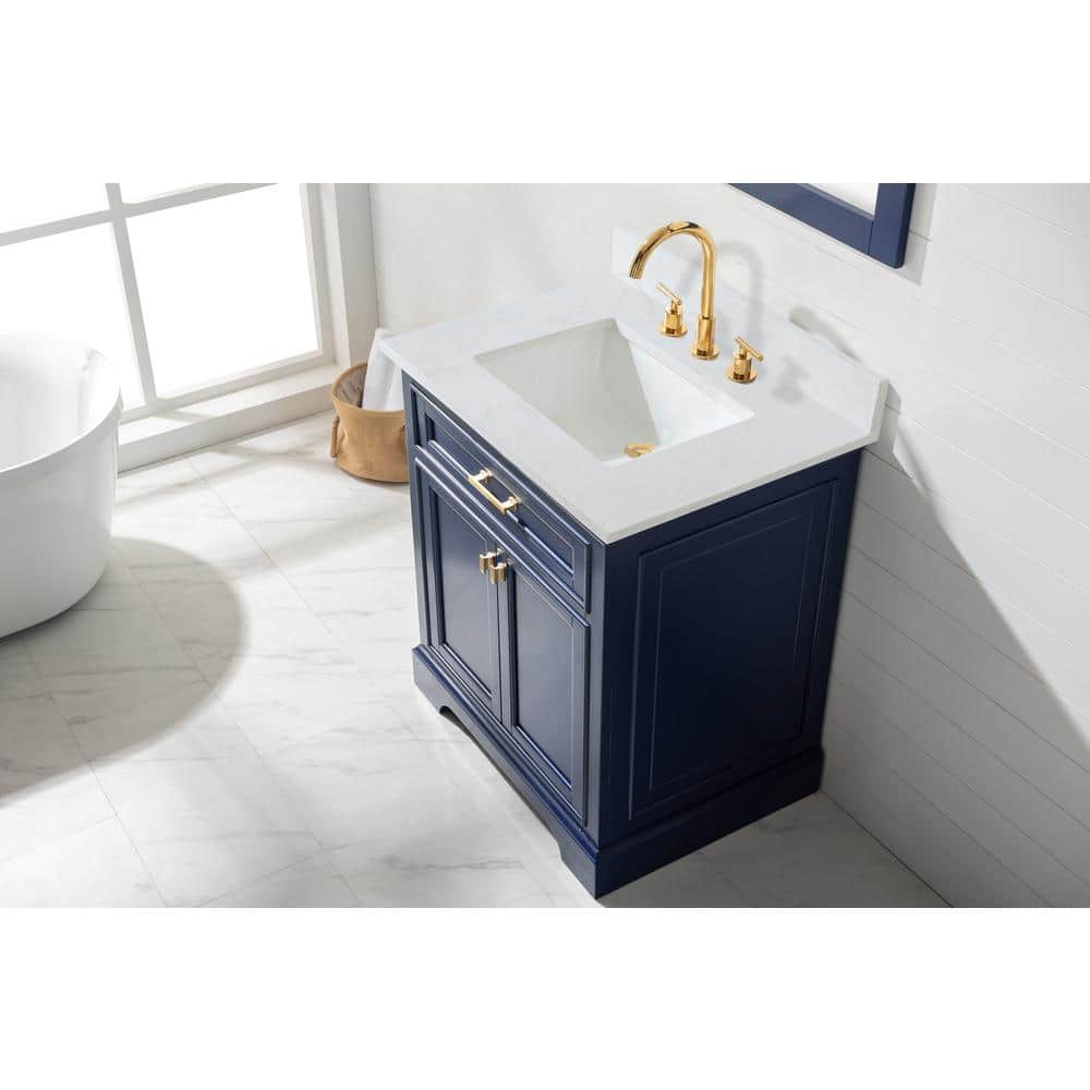Milano 30" Blue Birch Vanity with White Quartz Top