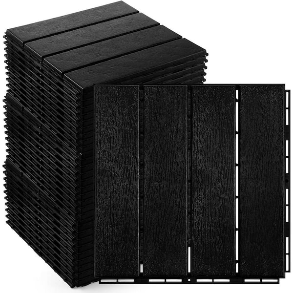 1 ft. x 1 ft. PVC Interlocking Deck Tiles Waterproof for for Patio, Porch, Poolside and Balcony in Black (48-Pack)