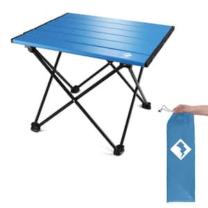 Ultralight Aluminum Folding Portable Camping Side Table in Blue with Carry Bag