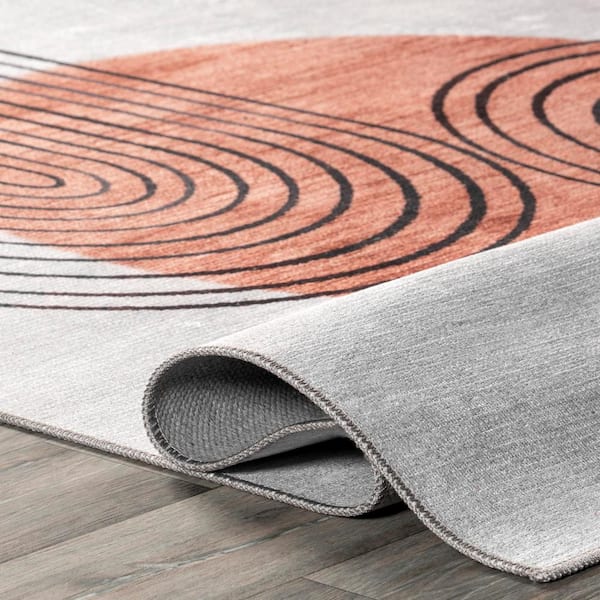 nuLOOM Martine Abstract Sun Machine Washable Beige 7 ft. x 9