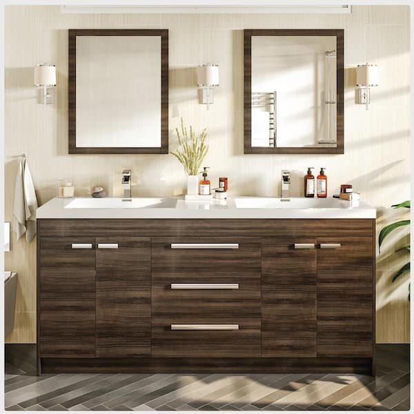 Eviva Lugano 60 in. W x 19 in. D x 36 in. H Double Bath Vanity in Gray Oak with White Acrylic Top with White Integrated Sinks
