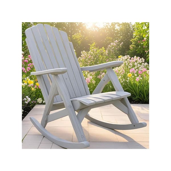 Wood Outdoor Rocking Chair, Porch Rocker Chair in Light Gray
