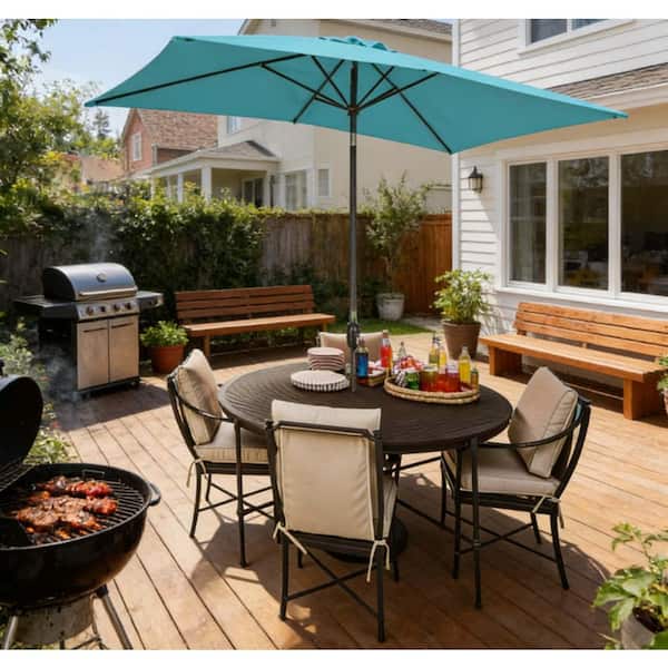 10 ft rectangular patio umbrella FLAME&SHADE 6.5 x Solar Powered Outdoor Market Table with LED Lights and Tilt, Aqua Blue : Patio, Lawn & Garden and the material of the main pole is metal PURPLE LEAF 10x13ft Large Outdoor