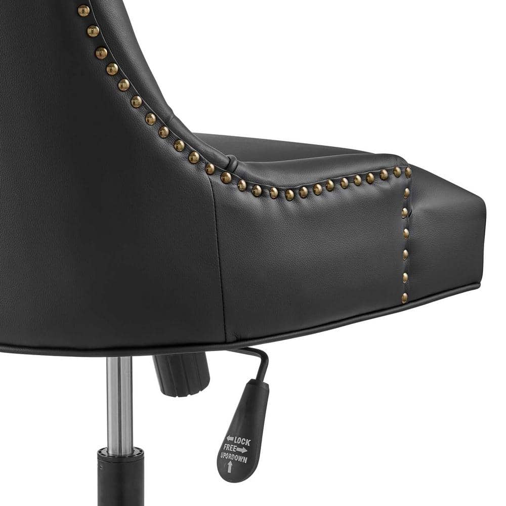 Vintage Glam Deco Black Vegan Leather Swivel Office Chair