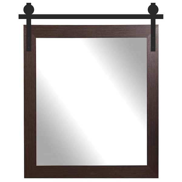 BrandtWorks 34 in. W x 46 in. H Dark Brown Rectangle Barn Door Framed Mirror