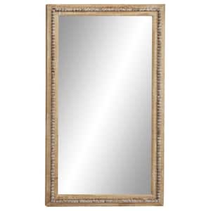 48 in. x 28 in. Distressed Rectangle Framed Light Brown Wall Mirror with Beaded Detailing