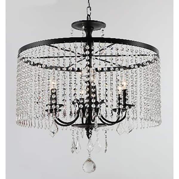 Home Decorators Collection Calisitti 6 Light Matte Black Drum Chandelier With K9 Crystal Dangles Glam Styled Dining Room Hd 1146mb Light Matte Black Drum Chandelier, Calisitti 6 Light Polished Chrome Chandelier With K9 Crystal Dangles