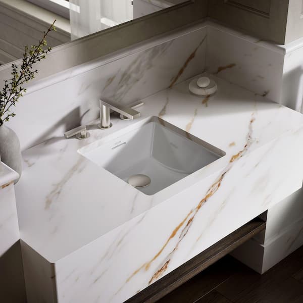 Brazn 16.3x16.4375in. Undermount Bathroom Sink in White Vitreous China with Drain, Drain Cap, Overflow Drain