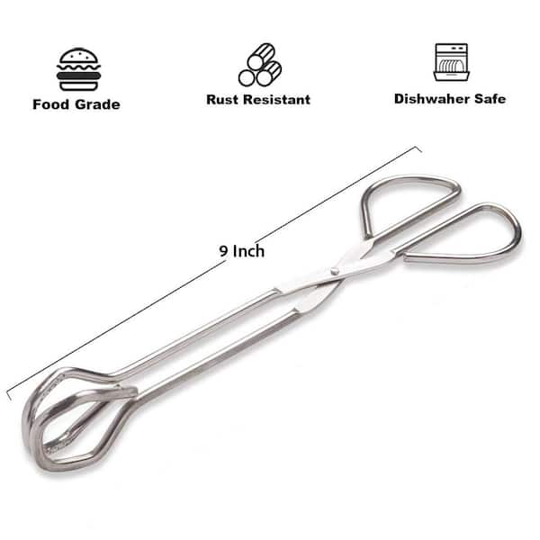 9 in. Stainless Steel Kitchen Tongs with Ergonomic Grip, Scissor Design, Heat Resistant for BBQ and Cooking (1-Pack)