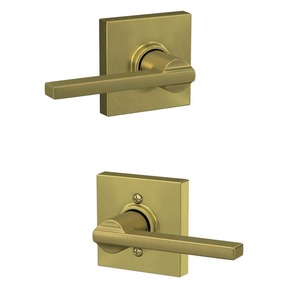 Schlage Latitude Satin Brass Passage Hall/Closet Door Handle with Collins  Trim F10 V LAT 608 COL - The Home Depot