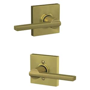 Schlage Bowery Satin Brass Privacy Knob with Collins Rose, F40BWE 608 COL