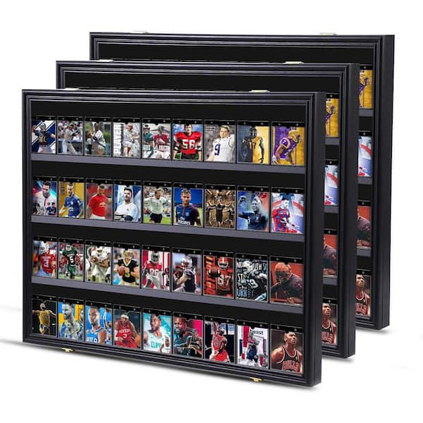 Unbranded Black 24 in. x 31 in. Sports Card Display Frame Case, Baseball Card Display Case, Graded Cards Display (3-P Horizontal)