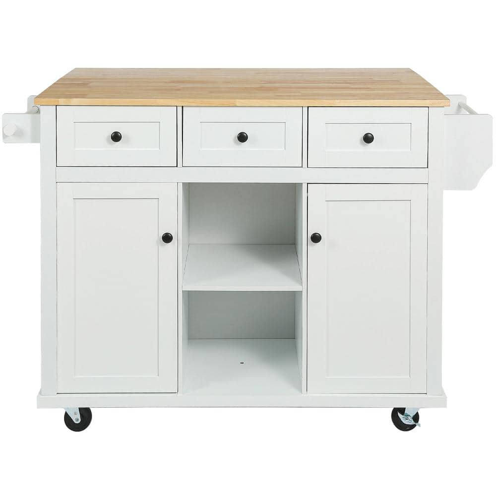 JimsMaison White Rubber Wood Kitchen Cart with Cabinets JMKKKC03WH ...