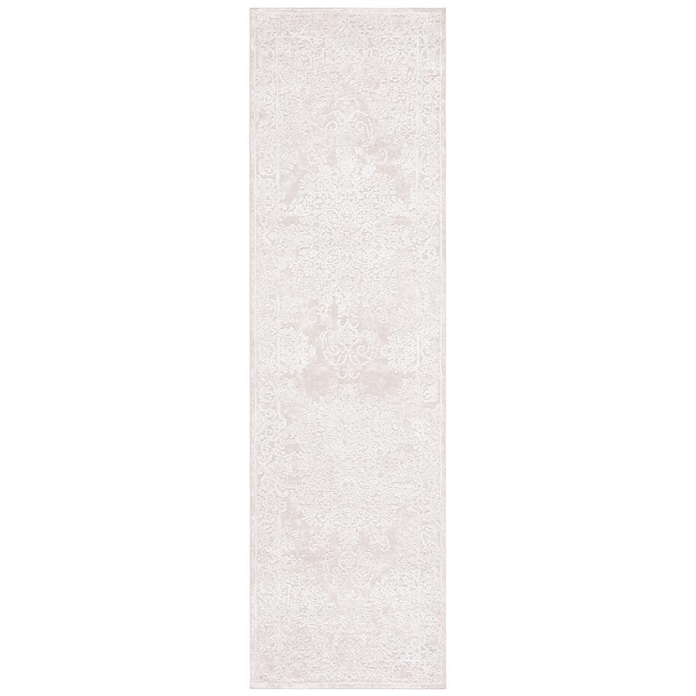 Ivory Floral Synthetic Runner Rug, 2'3" x 6'