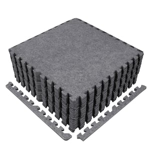 Carpet Texture Top Gray 24 in. x 24 in. x 12 mm Interlocking Mats for Home Gym, Kids Room & Living Room (72 sq. ft.)