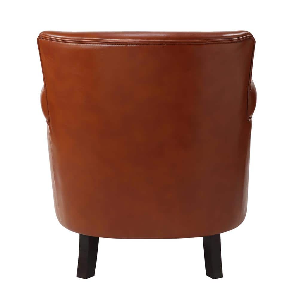 Caramel Leather Club Accent Chair with Wood Frame