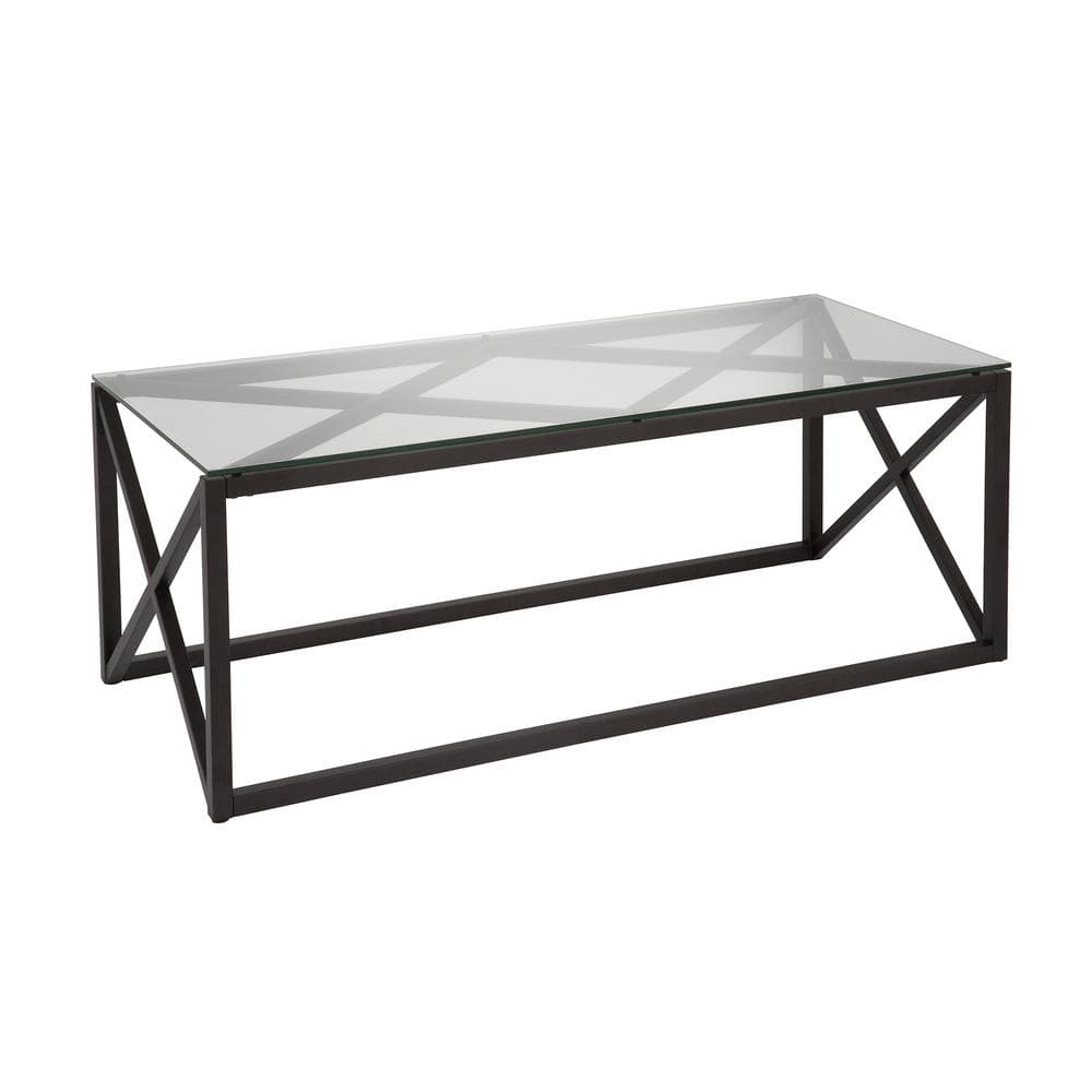Evelyn Mid-Century Blackened Bronze 46" Glass Coffee Table