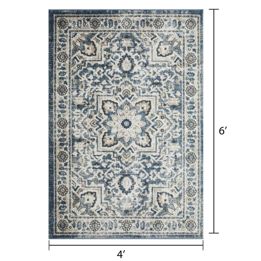 Rectangular Blue Synthetic Easy Care 4' x 6' Area Rug