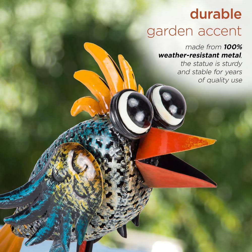 Quirky Multi-Colored Metal Wide-Eyed Bird Lawn Ornament